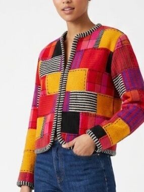 Cristal  Colorblock Patchwork Crewneck Sweater Jacket - Multi